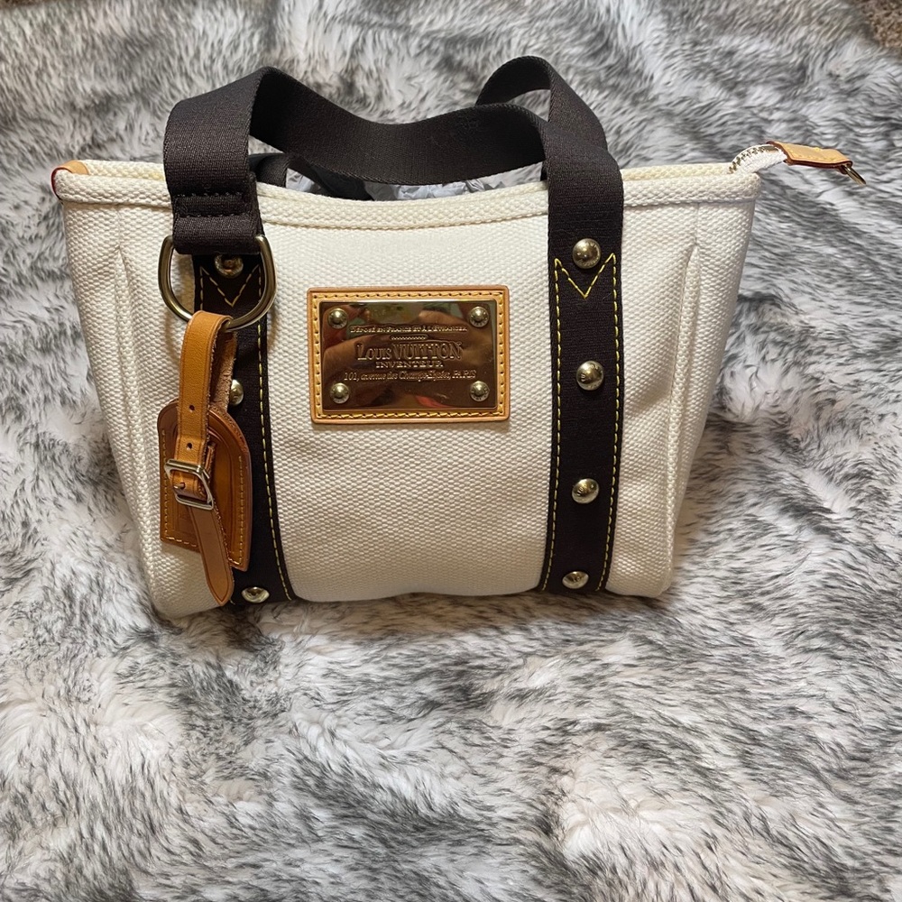 Louis Vuitton White Canvas Antigua Cabas PM Purse